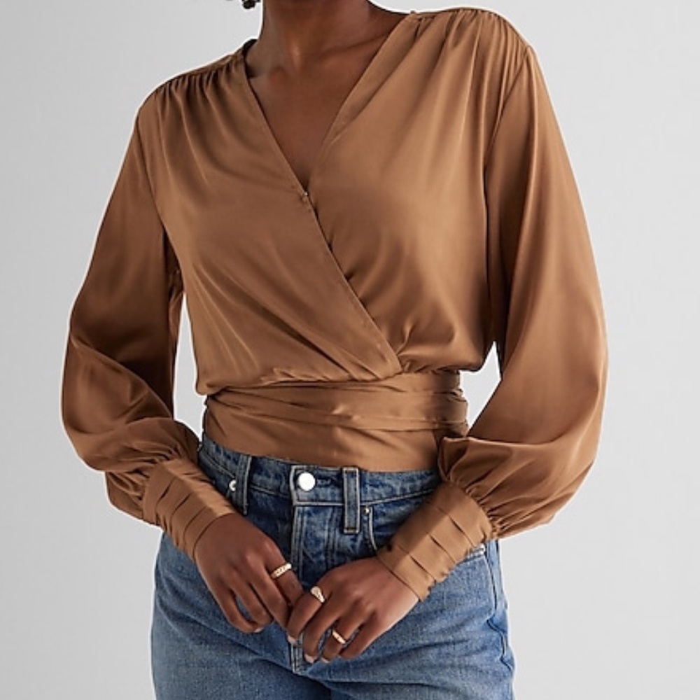Express NWT satin V neck long sleeve top in L